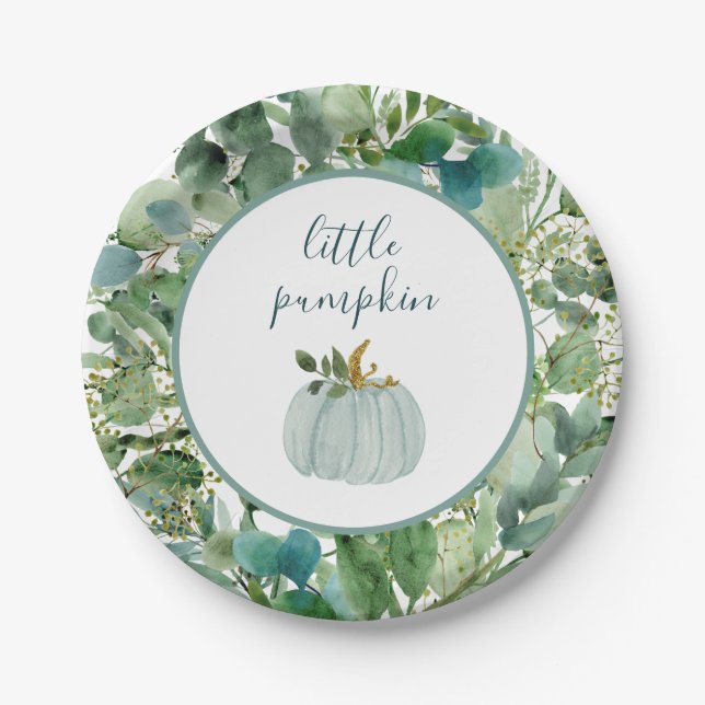Assiettes En Carton Petites plaques Citrouilles Bleu Petit Citrouille  (Devant)