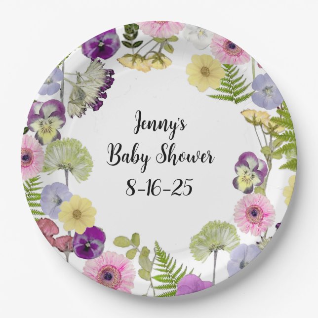 Assiettes En Carton Petites plaques de papier baby shower à thème Fleu (Devant)