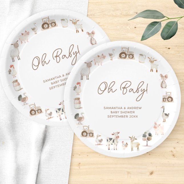 Assiettes En Carton Petits animaux de ferme minimes Baby shower de la  (Créateur téléchargé)