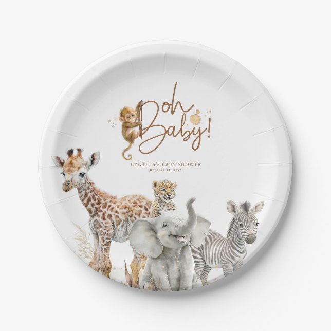 Assiettes En Carton Petits animaux Jungle Baby shower Safari Brown (Devant)