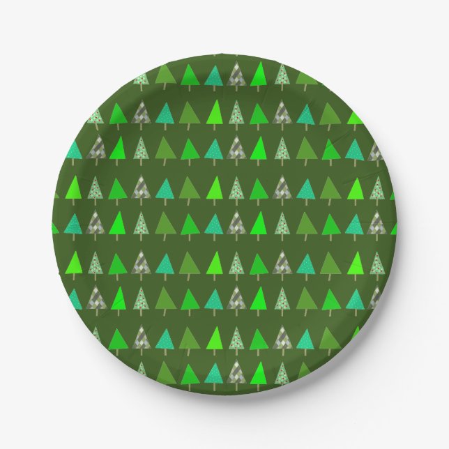 Assiettes En Carton Petits arbres de Noël verts (Devant)
