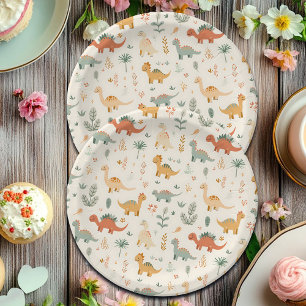 Assiettes En Carton Petits Dinosaures Beige Neutre Tons