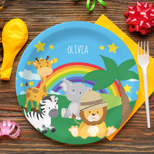 Assiettes En Carton Petits enfants Safari Jungle Animaux et prénom