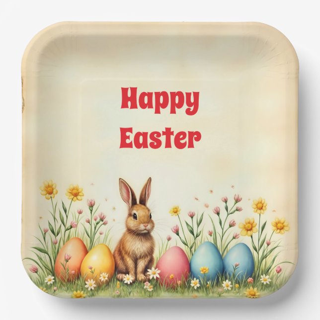 Assiettes En Carton Petits Lapins Et Oeufs De Pâques Collection Popula (Recto)