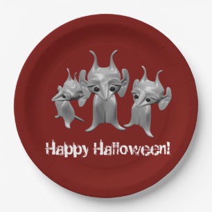 Assiettes En Carton Petits Martiens, Happy Halloween, personnalisées