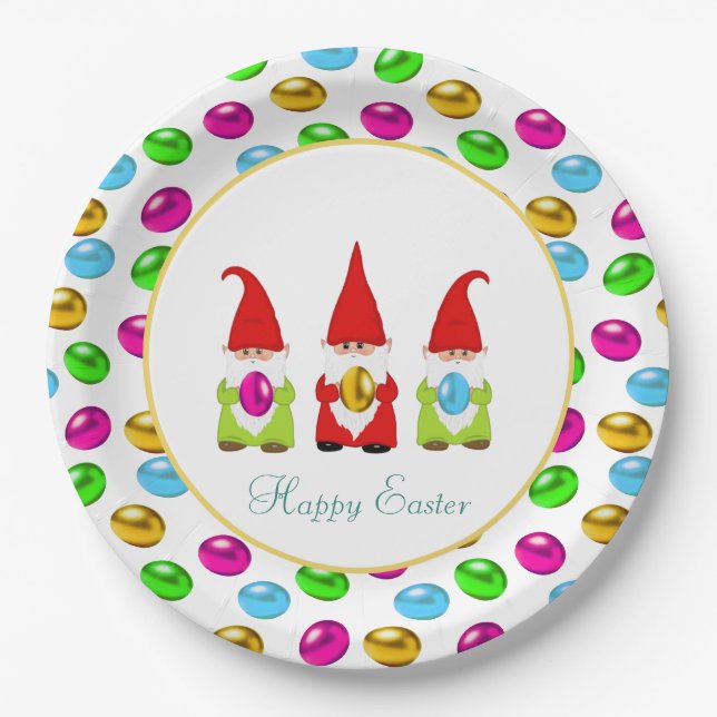 Assiettes En Carton Petits nains mignons et œufs de Pâques multicolore (Devant)