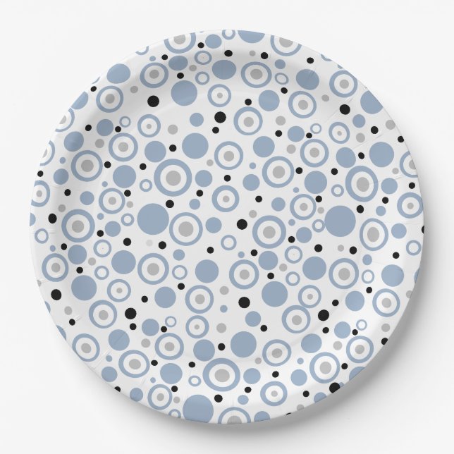 Assiettes En Carton Petits Pois noirs en Argent Bleu Argent (Devant)