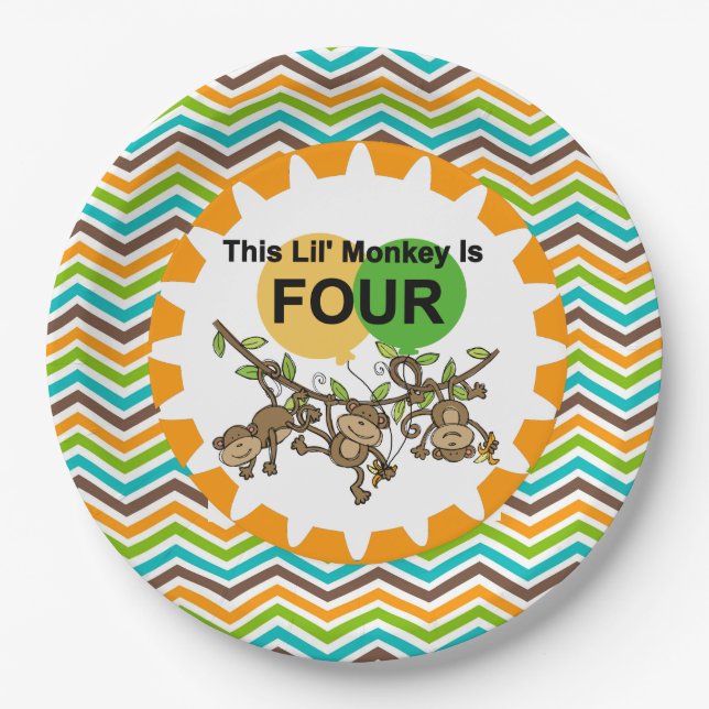 Assiettes En Carton Petits singes Plaques de papier 4e anniversaire (Devant)