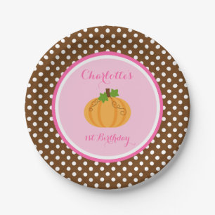 Assiettes En Carton Peu d'anniversaire orange de fille de rose de