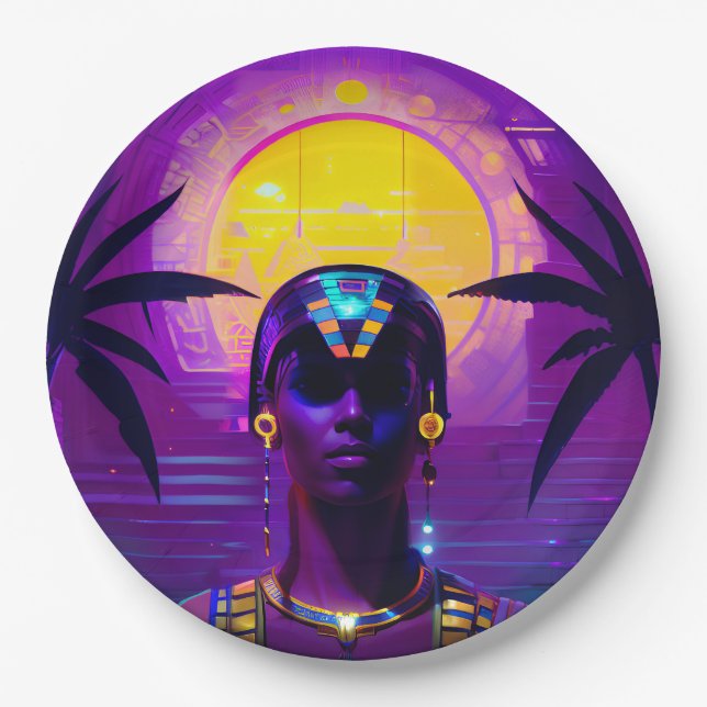 Assiettes En Carton Pharaon Synthwave (Devant)