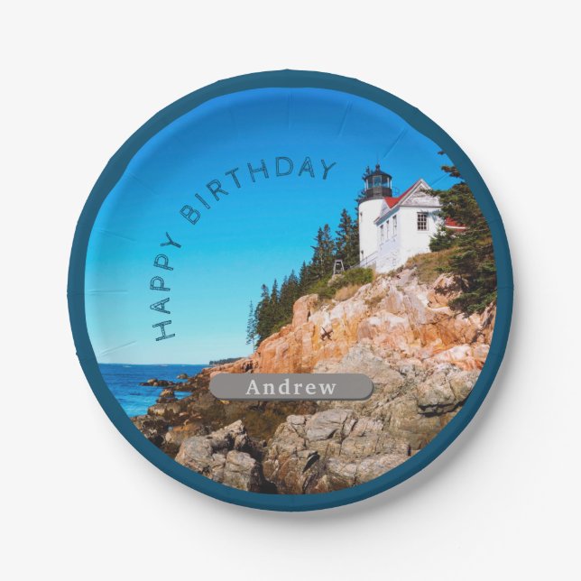 Assiettes En Carton Phare de Bass Harbour Anniversaire Acadia NP (Devant)