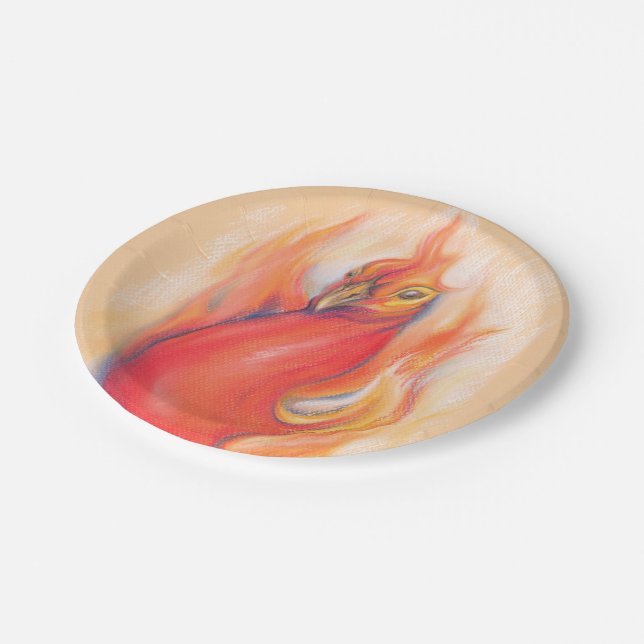 Assiettes En Carton Phoenix aux Flames Pastel Art (Angle)