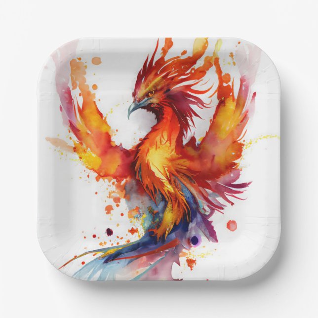 Assiettes En Carton Phoenix se lève de l'Imaginaire Flames aquarelle (Recto)