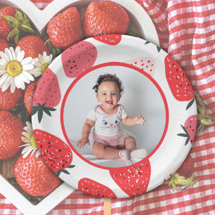 Assiettes En Carton Photo Berry First Strawberry fête d'anniversaire