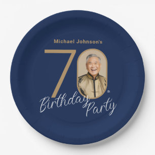 Assiettes En Carton Photo Bleu Marine Or 70e Anniversaire