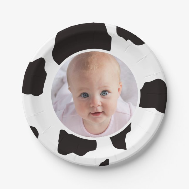 Assiettes En Carton Photo Cow Print Birthday (Devant)