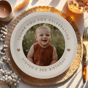 Assiettes En Carton Photo d'anniversaire du Merci