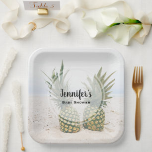 Assiettes En Carton Photo de 2 ananas sur un Baby shower de plage