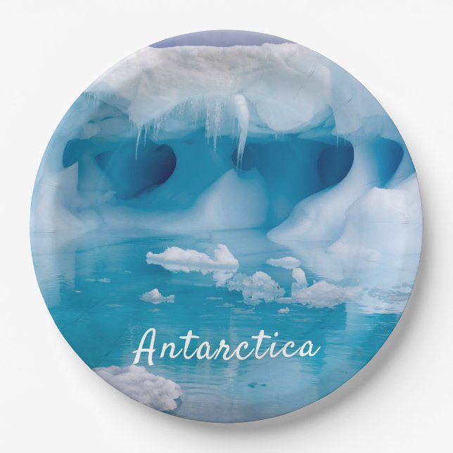 Assiettes En Carton Photo de l'iceberg Antarctique avec texte (Devant)