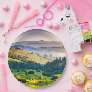 Assiettes En Carton Photo de paysage naturel de collines ondoyantes