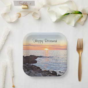 Assiettes En Carton Photo du coucher de soleil sur l'océan Fête de ret