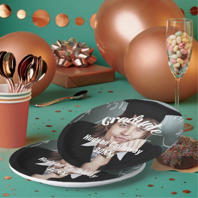 Assiettes En Carton Photo du diplôme Nom de l'année d'études supérieur (Multi)