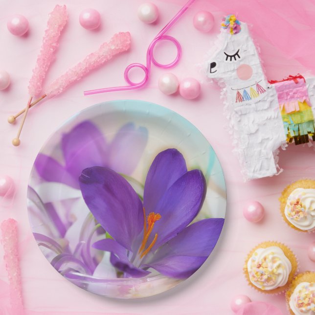 Assiettes En Carton Photo d'un joli Crocus de printemps violet (Fête)