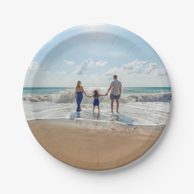 Assiettes En Carton Photo Familiale Personnalisée Sur La Plage (Devant)
