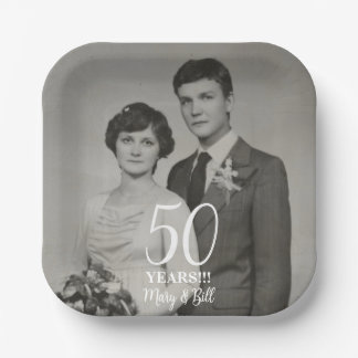 Assiettes En Carton photo personnalisé d'anniversaire de mariage moder