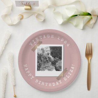 Assiettes En Carton Photo Polaroid Vintage Birthday Dusty Pink