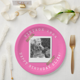 Assiettes En Carton Photo Polaroid Vintage Rose Chaud Anniversaire