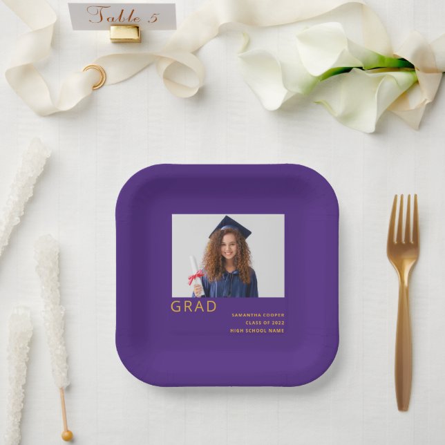 Assiettes En Carton Photo simple 2022 Graduation Purple Yellow (Mariage)