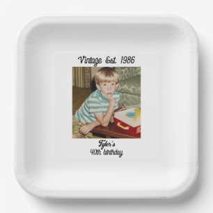 Assiettes En Carton Photo Vintage Personnalisée Anniversaire