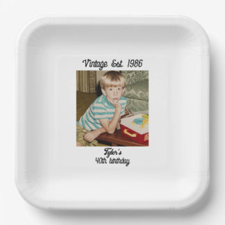 Assiettes En Carton Photo Vintage Personnalisée Anniversaire
