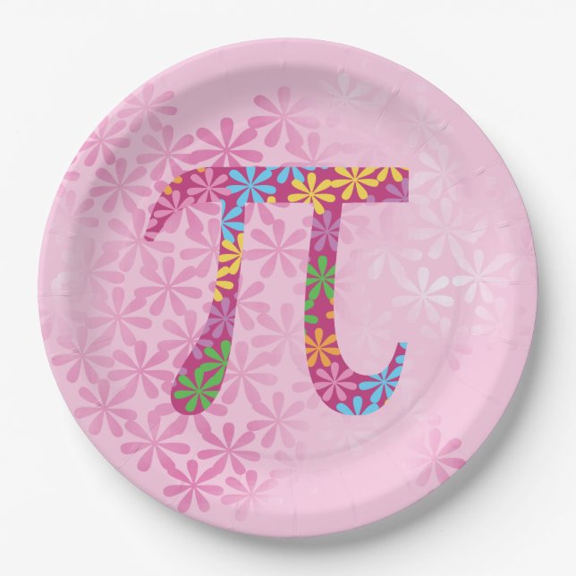 Assiettes En Carton Pi de printemps © Flowery Colorful Pi Symbole Plaq (Devant)