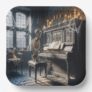 Assiettes En Carton Pianiste du squelette d'Halloween
