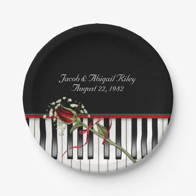 Assiettes En Carton Piano avec rose rouge (Devant)
