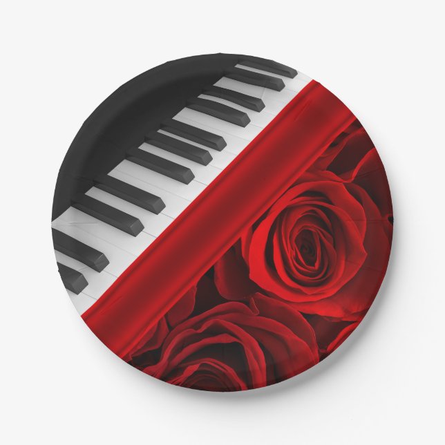Assiettes En Carton Piano et roses (Devant)
