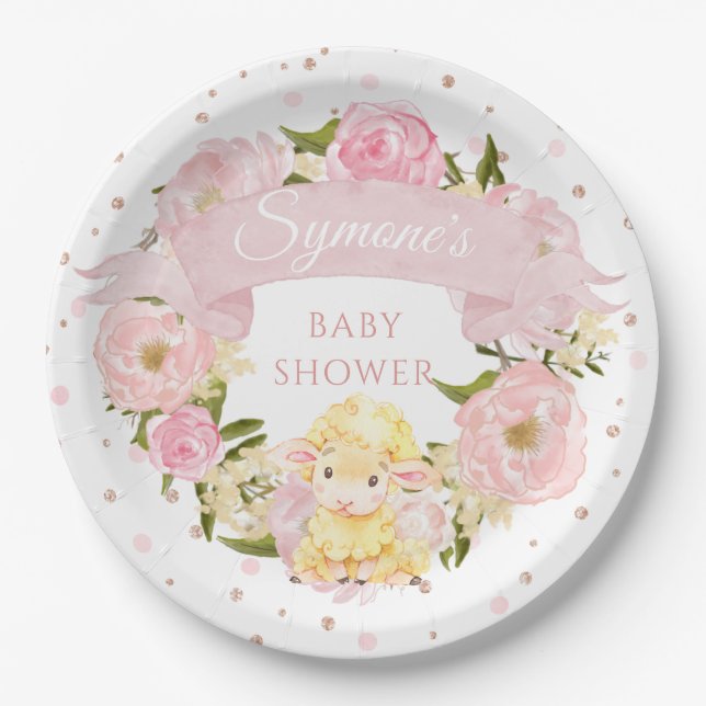 Assiettes En Carton Pic rose et Baby shower personnalisé Rose de mouto (Devant)