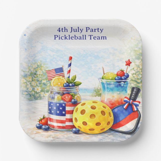 Assiettes En Carton Pickleball 4th July Party Independence Day  (Recto)