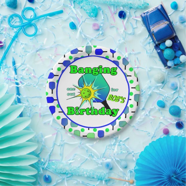 Assiettes En Carton Pickleball Anniversaire Bleu Vert Paddle Ball Beng (Fête)