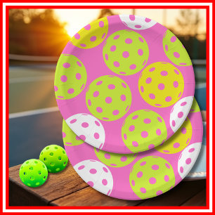 Assiettes En Carton Pickleball Anniversaire Soirée Cute Sport Rose