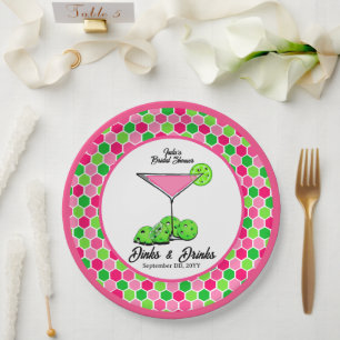 Assiettes En Carton Pickleball Cosmo Dinks & Drinks Nid d'abeille rose