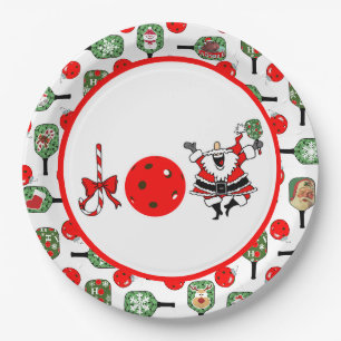 Assiettes En Carton Pickleball Joie Noël Party Red Green Paddles