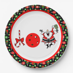 Assiettes En Carton Pickleball Joie Noël Party Rouge Vert et Noir