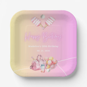Assiettes En Carton Pickleball rose amusant 30e fête d'anniversaire