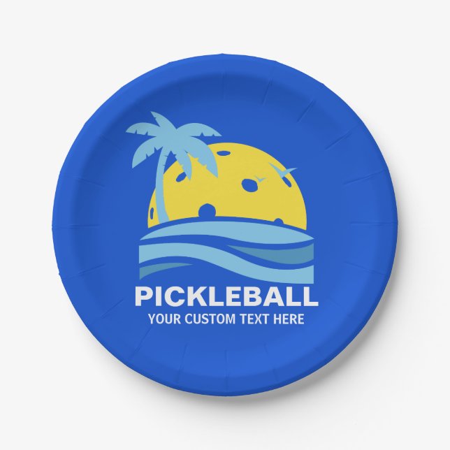 Assiettes En Carton Pickleball Sun Palm Trees Pickleball Party Custom (Devant)