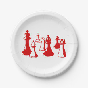 Assiettes En Carton Pièces de jeu d'échecs Art vintage #2 Rouge