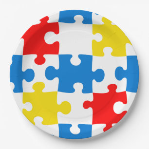 Assiettes En Carton Pièces de puzzle colorées brillantes Motif