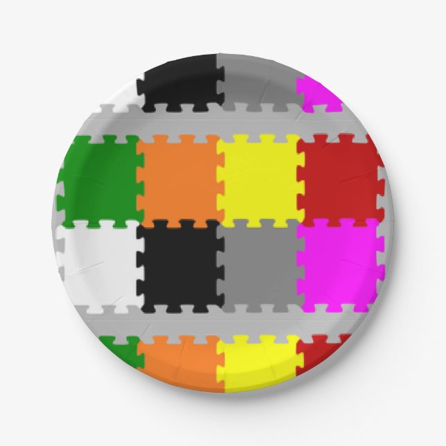 Assiettes En Carton Pièces de puzzle interverties sur gris (Devant)